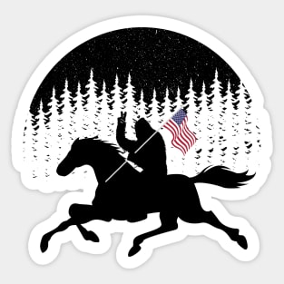 Bigfoot Riding Horse Riding Silhouette Usa Flag Sticker